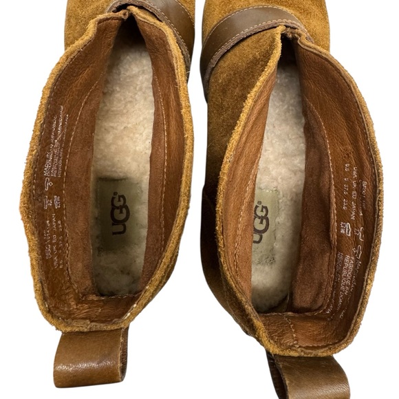 UGG Wright Boots Women’s 6.5 Belted Brown Suede Ankle Chukka Booties Leather - Picture 9 of 14